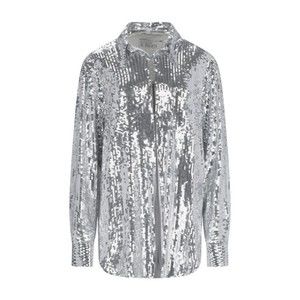 Giuseppe Di Morabito Sequined Shirt In Silver Fabric Classic Collar - NWT